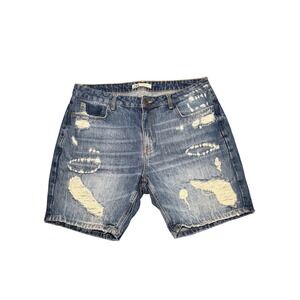 ZARA Denim Shorts Distressed Ripped Blue Cotton Womens 34 Classic Normcore